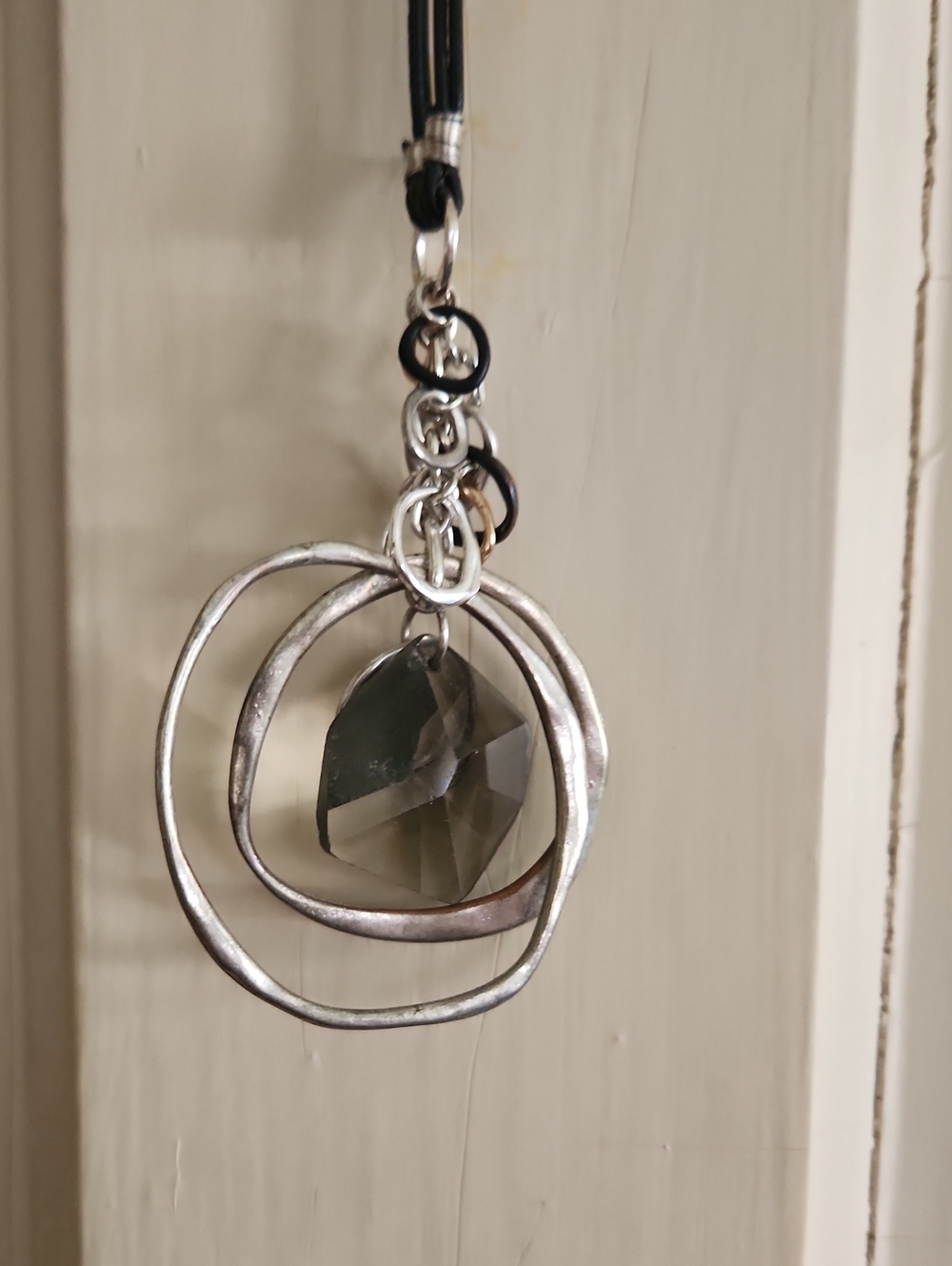 Alm Soho Silver Mixed Metals Hoop Pendant Necklace with Smoky Crystal